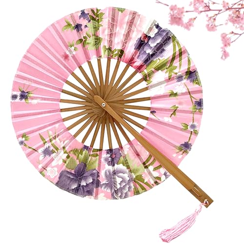 BSITSSS Rosa Fächer mit Quaste, Holz Handfächer Klappbarer, Blumenmuster Fächer Klein, Mode Hand Fan, Handfächer Stabil für Hochzeit Gäste Kinder Mädchen Sommer von BSITSSS