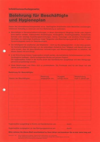 Infektionsschutzgesetz Vordrucksammlung mit Belehrungen und Hygieneplänen im Block, DIN A4 Infektionsschutzgesetz Vordrucksammlung mit Belehrungen und Hygieneplänen im Block, DIN A4 von BSN Spremberg
