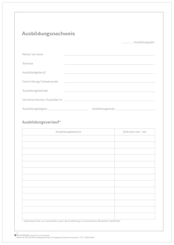 Set 2 ? Ausbildungsnachweisblock für die praktische Berufsausbildung (50 Wochen) mit PVC-Schnellhefter blau und Deckblatt blau von BSN Spremberg