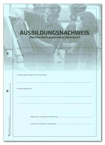 Set 2 - Ausbildungsnachweisblock für die praktische Berufsausbildung (gewerblich-technisch) mit PVC-Schnellhefter blau und Deckblatt blau von BSN Spremberg