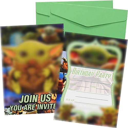 BSNRDX Baby Yoda Invitations 12 Stück Einladungskarten mit Umschlägen Einladungskarte Einladungskarten Kindergeburtstag Einladungen für Jungen Mädchen Kinder von BSNRDX