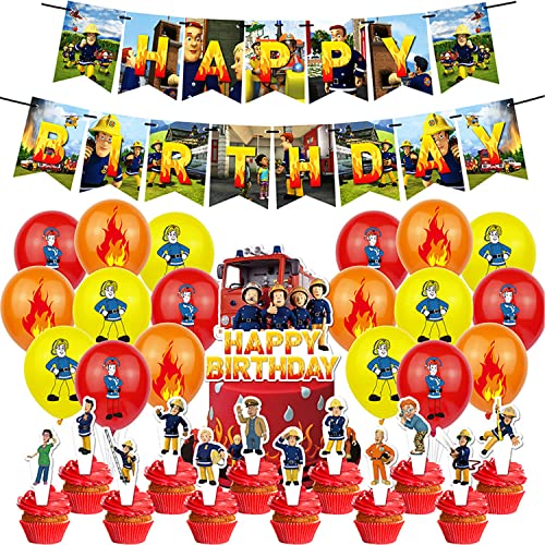 Feuerwehrmann Geburtstag Party Dekorationen Feuerwehrmann Thema Party Dekorationen enthält Cake Toppers Banner Latexballons Feuerwehrmann Geburtstagsdekoration für Kinder Partyzubehör 32 Stück von BSNRDX