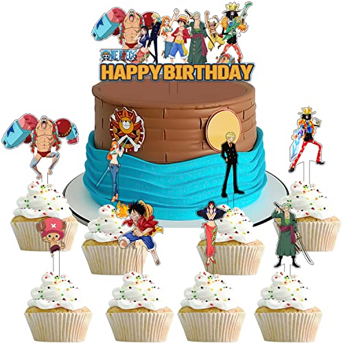 One Piece Kindergeburtstag Tortenaufsatz 9 Stück One Piece Cupcake Toppers Alles Gute Zum Geburtstag Tortenaufsatz Set Für Mädchen Jungen Party Muffin Dekoration von BSNRDX