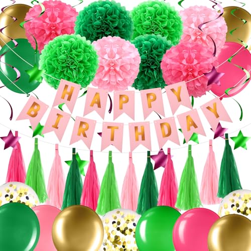 Rosa und Grün Happy Birthday Banner Party Dekorationen, 60 Stück rosa grüne Luftballons hängende Wirbel Papier Pom Poms Quaste Girlande für Geburtstag Babyparty Prinzessin Junggesellinnenabschied Hexe Rosa und Grün Happy Birthday Banner Party Dekorationen, 60 Stück rosa grüne Luftballons hängende Wirbel Papier Pom Poms Quaste Girlande für Geburtstag Babyparty Prinzessin Junggesellinnenabschied Hexe von BSRESIN