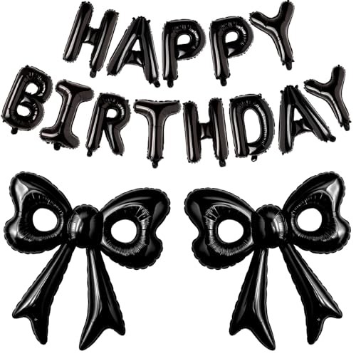 Schwarze Luftballons "Happy Birthday", 78,9 cm, riesige schwarze Schleife, Aluminiumfolie, Ballonbanner für Mädchen, Frauen, Geburtstag, Prinzessin, Halloween, Party-Dekorationen Schwarze Luftballons "Happy Birthday", 78,9 cm, riesige schwarze Schleife, Aluminiumfolie, Ballonbanner für Mädchen, Frauen, Geburtstag, Prinzessin, Halloween, Party-Dekorationen von BSRESIN