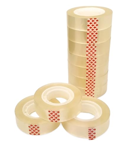 BSSTORE Klebeband, transparent, 15 mm x 33 m, 10 Stück, glänzende Oberfläche, geeignet für Spender, ideal für Zuhause und Büro von BSSTORE
