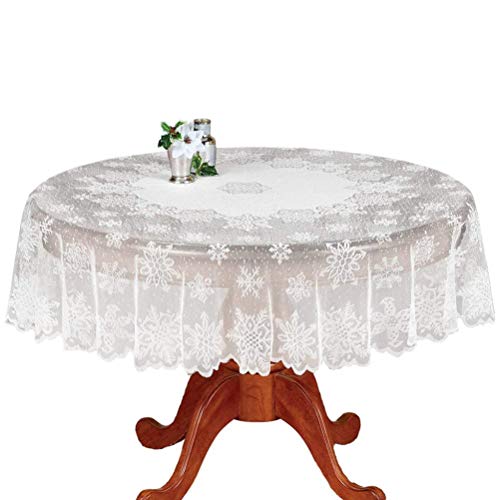BSTCAR Weiße Tischdecke Spitzentischdecke Rund 180CM Boho Spitze Elegantes Schneeflocken-tischdecken Tischdecken Weihnachtstischdecke für Weihnachten Dekoration von BSTCAR