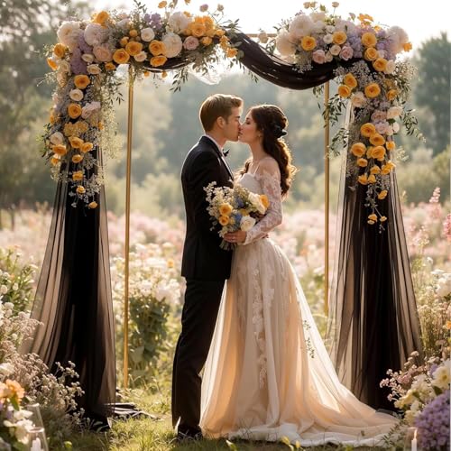 BSTDAYEVER Querbehang Freihanddeko Hochzeitsbogen Gardinen Traubogen Deko Schwarz 1.6x8m Himmelbett Vorhänge Organza Stoff Hochzeit Vorhang Kulissenvorhänge für Hochzeiten Fotografie Party Zeremonie von BSTDAYEVER