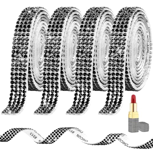 BSTDAYEVER Strassband Selbstklebend Kristall 4 Reihen 0.9cm Kristall Strassband 4 Rollen Glitzerband Hohe Temperaturbeständigkeit und Stabile Haftung Für Handwerk Hochzeit Party Dekoration von BSTDAYEVER