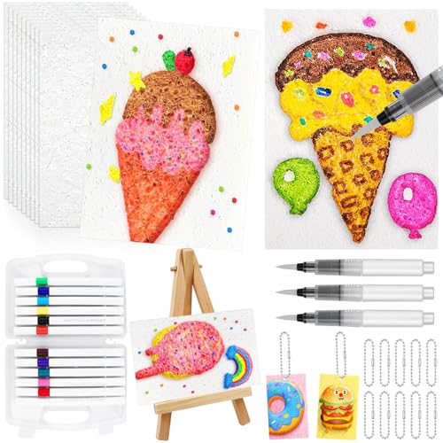 Magic Puffy Paint Set Schaum Textur Malset für Kinder Rechteck Schwammbilder 3D Foam Texture Painting Paper mit 10 Puffy Malset 12 Farben Stifte 10 Bead String 3 Aquarellstifte 1 Mini Staffelei von BSTDAYEVER