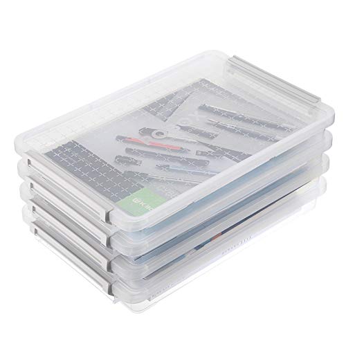 BSTKEY 4er Pack A4 Plus Aktenbox Schreibwaren Aufbewahrungskoffer 1 Deck, stapelbarer transparenter tragbarer Projektkoffer mit Deckel, Aufbewahrungsbeutel-Organizer von BSTKEY