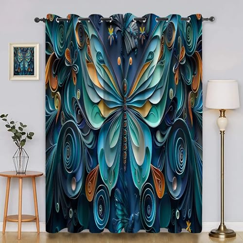 BSYYZQC Abstrakt Verdunkelungsvorhang, Vorhang Blickdicht Schmetterling Vorhänge mit Ösen, Gardinen Verdunklungsvorhänge für Wohnzimmer Schlafzimmer Kinderzimmer 2er Set 145x140cm (HxB) von BSYYZQC