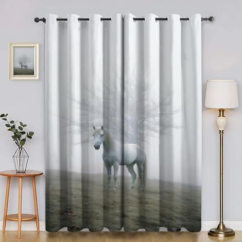 BSYYZQC Baum Gardinen, Verdunklungsvorhänge Pferd Schallschutz Vorhang, Blickdicht Vorhänge mit Ösen, Vorhänge Wohnzimmer für Schlafzimmer Kinderzimmer 2er Set 175x140cm (HxB) von BSYYZQC