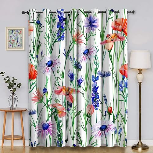 BSYYZQC Blumen Gardinen, Verdunklungsvorhänge GäNseblüMchen Schallschutz Vorhang, Blickdicht Vorhänge mit Ösen, Vorhänge Wohnzimmer für Schlafzimmer Kinderzimmer 2er Set 175x140cm (HxB) von BSYYZQC