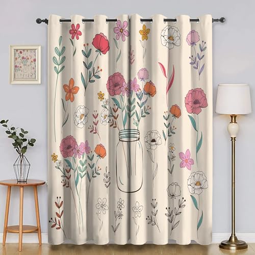BSYYZQC Blumen Gardinen, Verdunklungsvorhänge Karikatur Schallschutz Vorhang, Blickdicht Vorhänge mit Ösen, Vorhänge Wohnzimmer für Schlafzimmer Kinderzimmer 2er Set 175x140cm (HxB) von BSYYZQC