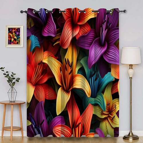 BSYYZQC Blumen Gardinen, Verdunklungsvorhänge Lilie Schallschutz Vorhang, Blickdicht Vorhänge mit Ösen, Vorhänge Wohnzimmer für Schlafzimmer Kinderzimmer 2er Set 175x140cm (HxB) von BSYYZQC