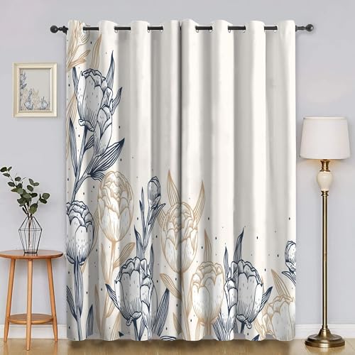 BSYYZQC Blumen Verdunkelungsvorhang, Vorhang Blickdicht Hintergrund Vorhänge mit Ösen, Gardinen Verdunklungsvorhänge für Wohnzimmer Schlafzimmer Kinderzimmer 2er Set 145x140cm (HxB) von BSYYZQC