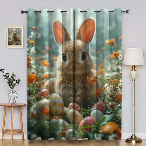 BSYYZQC Ei Verdunkelungsvorhang, Vorhang Blickdicht Kaninchen Vorhänge mit Ösen, Gardinen Verdunklungsvorhänge für Wohnzimmer Schlafzimmer Kinderzimmer 2er Set 145x140cm (HxB) von BSYYZQC