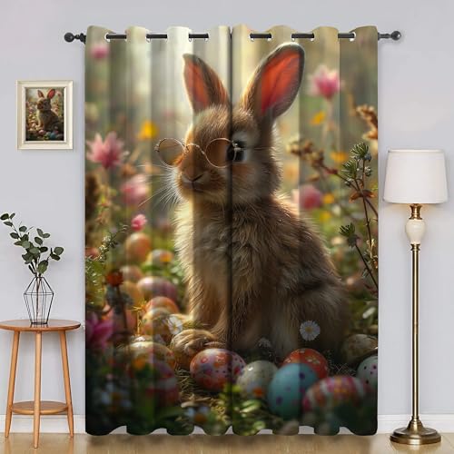 BSYYZQC Ei Verdunkelungsvorhang, Vorhang Blickdicht Kaninchen Vorhänge mit Ösen, Gardinen Verdunklungsvorhänge für Wohnzimmer Schlafzimmer Kinderzimmer 2er Set 145x140cm (HxB) von BSYYZQC