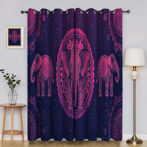 BSYYZQC Ethnischer Stil Verdunkelungsvorhang, Vorhang Blickdicht Elefant Vorhänge mit Ösen, Gardinen Verdunklungsvorhänge für Wohnzimmer Schlafzimmer Kinderzimmer 2er Set 145x140cm (HxB) von BSYYZQC