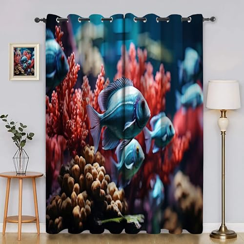 BSYYZQC Falterfisch Verdunkelungsvorhang, Vorhang Blickdicht Algen Vorhänge mit Ösen, Gardinen Verdunklungsvorhänge für Wohnzimmer Schlafzimmer Kinderzimmer 2er Set 145x140cm (HxB) von BSYYZQC