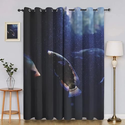 BSYYZQC Fisch Vorhänge, Fenstergardinen Meerestiere Outdoor Vorhang Wetterfest mit ösen, für Kinderschlafzimmerbadezimmerküchentür-Heimdekor 2er Set 245x140cm (HxB) von BSYYZQC