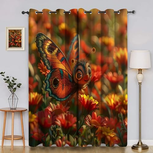 BSYYZQC GäNseblüMchen Blackout Vorhang, Vorhänge Blickdicht Cartoon-Schmetterling Gardinen mit ösen, Gegen Kälte Super Weich Schallschutz Vorhang für Schlafzimmer 2er Set 220x140cm (HxB) von BSYYZQC