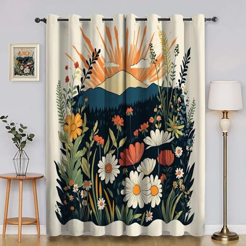 BSYYZQC GäNseblüMchen Gardinen, Verdunklungsvorhänge Berg Schallschutz Vorhang, Blickdicht Vorhänge mit Ösen, Vorhänge Wohnzimmer für Schlafzimmer Kinderzimmer 2er Set 175x140cm (HxB) von BSYYZQC