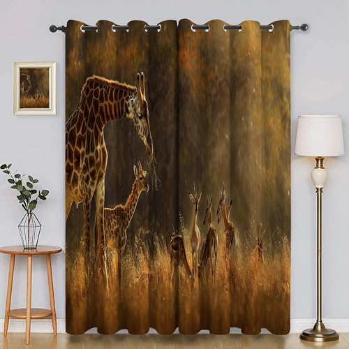BSYYZQC Giraffe Gardinen, Verdunklungsvorhänge Wald Schallschutz Vorhang, Blickdicht Vorhänge mit Ösen, Vorhänge Wohnzimmer für Schlafzimmer Kinderzimmer 2er Set 175x140cm (HxB) von BSYYZQC