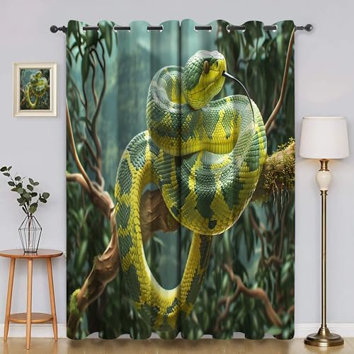 BSYYZQC GrüNer Baumpython Verdunkelungsvorhang, Vorhang Blickdicht Filialen Vorhänge mit Ösen, Gardinen Verdunklungsvorhänge für Wohnzimmer Schlafzimmer Kinderzimmer 2er Set 145x140cm (HxB) von BSYYZQC