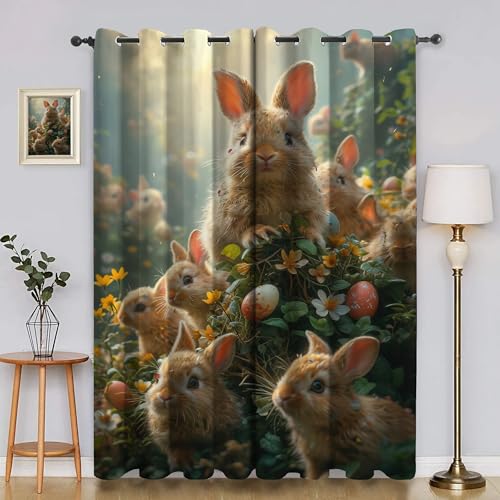 BSYYZQC Kaninchen Verdunkelungsvorhang, Vorhang Blickdicht Ei Vorhänge mit Ösen, Gardinen Verdunklungsvorhänge für Wohnzimmer Schlafzimmer Kinderzimmer 2er Set 145x140cm (HxB) von BSYYZQC