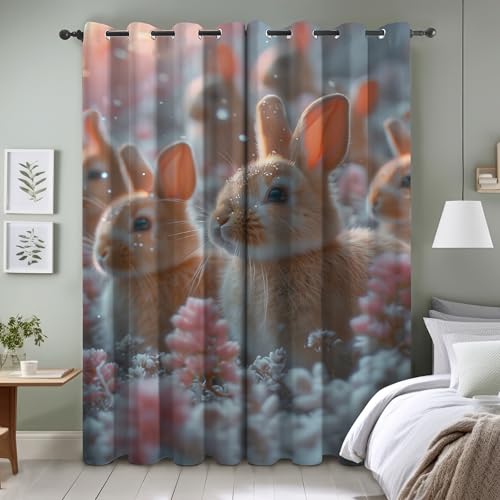 BSYYZQC Kaninchen Vorhänge, Fenstergardinen Blumen Outdoor Vorhang Wetterfest mit ösen, für Kinderschlafzimmerbadezimmerküchentür-Heimdekor 2er Set 245x140cm (HxB) von BSYYZQC