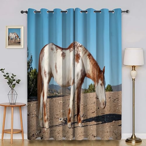 BSYYZQC Land Verdunkelungsvorhang, Vorhang Blickdicht Pferd Vorhänge mit Ösen, Gardinen Verdunklungsvorhänge für Wohnzimmer Schlafzimmer Kinderzimmer 2er Set 145x140cm (HxB) von BSYYZQC
