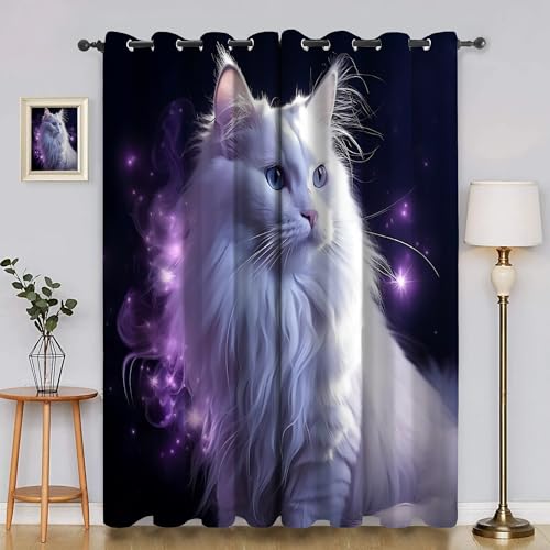 BSYYZQC Lichtpunkt Gardinen, Verdunklungsvorhänge Angorakatze Schallschutz Vorhang, Blickdicht Vorhänge mit Ösen, Vorhänge Wohnzimmer für Schlafzimmer Kinderzimmer 2er Set 175x140cm (HxB) von BSYYZQC