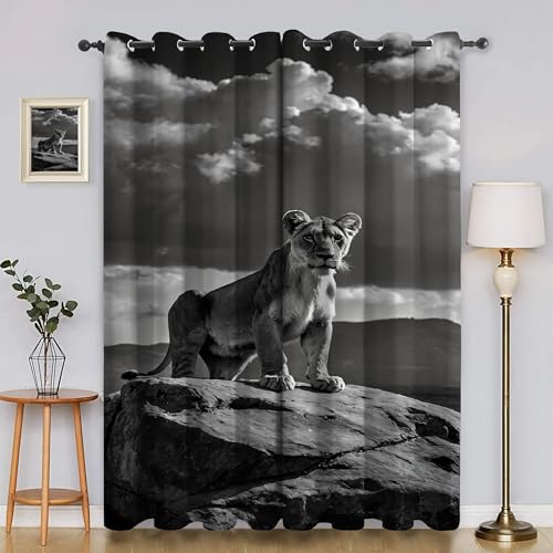 BSYYZQC LöWe Verdunkelungsvorhang, Vorhang Blickdicht Stein Vorhänge mit Ösen, Gardinen Verdunklungsvorhänge für Wohnzimmer Schlafzimmer Kinderzimmer 2er Set 145x140cm (HxB) von BSYYZQC