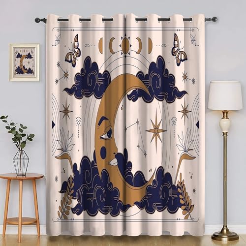 BSYYZQC Mond Verdunkelungsvorhang, Vorhang Blickdicht Motte Vorhänge mit Ösen, Gardinen Verdunklungsvorhänge für Wohnzimmer Schlafzimmer Kinderzimmer 2er Set 145x140cm (HxB) von BSYYZQC
