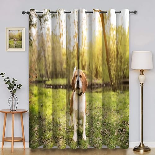 BSYYZQC Pastoralstil Verdunkelungsvorhang, Vorhang Blickdicht Beagle Vorhänge mit Ösen, Gardinen Verdunklungsvorhänge für Wohnzimmer Schlafzimmer Kinderzimmer 2er Set 145x140cm (HxB) von BSYYZQC