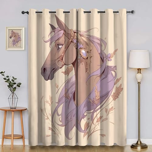 BSYYZQC Pferd Verdunkelungsvorhang, Vorhang Blickdicht Abstrakt Vorhänge mit Ösen, Gardinen Verdunklungsvorhänge für Wohnzimmer Schlafzimmer Kinderzimmer 2er Set 145x140cm (HxB) von BSYYZQC