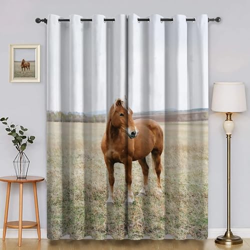 BSYYZQC Pferd Verdunkelungsvorhang, Vorhang Blickdicht Rasen Vorhänge mit Ösen, Gardinen Verdunklungsvorhänge für Wohnzimmer Schlafzimmer Kinderzimmer 2er Set 145x140cm (HxB) von BSYYZQC