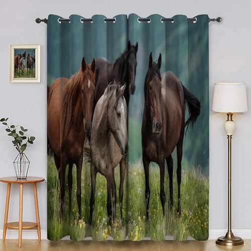 BSYYZQC PräRie Gardinen, Verdunklungsvorhänge Pferd Schallschutz Vorhang, Blickdicht Vorhänge mit Ösen, Vorhänge Wohnzimmer für Schlafzimmer Kinderzimmer 2er Set 175x140cm (HxB) von BSYYZQC