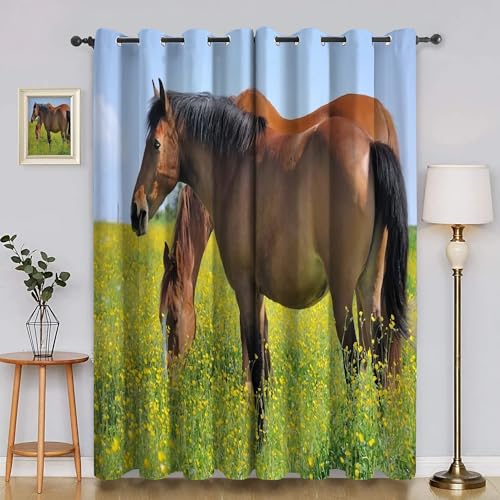 BSYYZQC Raps Verdunkelungsvorhang, Vorhang Blickdicht Pferd Vorhänge mit Ösen, Gardinen Verdunklungsvorhänge für Wohnzimmer Schlafzimmer Kinderzimmer 2er Set 145x140cm (HxB) von BSYYZQC