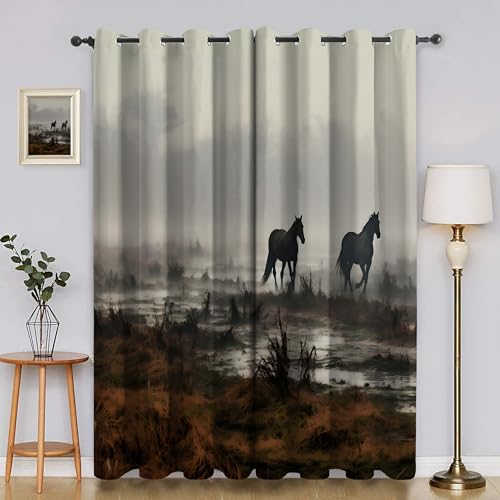 BSYYZQC Rauch Gardinen, Verdunklungsvorhänge Pferd Schallschutz Vorhang, Blickdicht Vorhänge mit Ösen, Vorhänge Wohnzimmer für Schlafzimmer Kinderzimmer 2er Set 175x140cm (HxB) von BSYYZQC