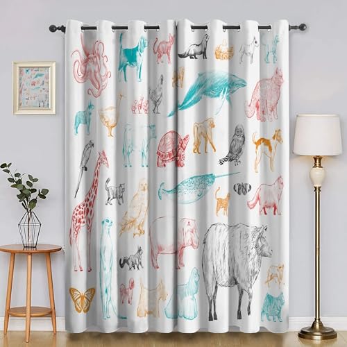 BSYYZQC Schaf Verdunkelungsvorhang, Vorhang Blickdicht Giraffe Vorhänge mit Ösen, Gardinen Verdunklungsvorhänge für Wohnzimmer Schlafzimmer Kinderzimmer 2er Set 145x140cm (HxB) von BSYYZQC