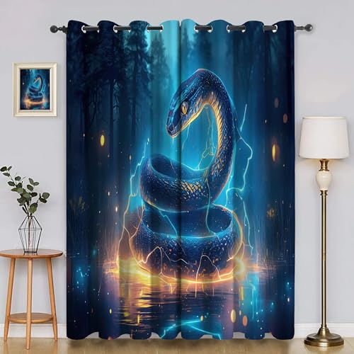 BSYYZQC Schlange Gardinen, Verdunklungsvorhänge Blitz Schallschutz Vorhang, Blickdicht Vorhänge mit Ösen, Vorhänge Wohnzimmer für Schlafzimmer Kinderzimmer 2er Set 175x140cm (HxB) von BSYYZQC