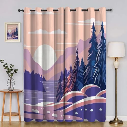 BSYYZQC Sonne Gardinen, Verdunklungsvorhänge Baum Schallschutz Vorhang, Blickdicht Vorhänge mit Ösen, Vorhänge Wohnzimmer für Schlafzimmer Kinderzimmer 2er Set 175x140cm (HxB) von BSYYZQC