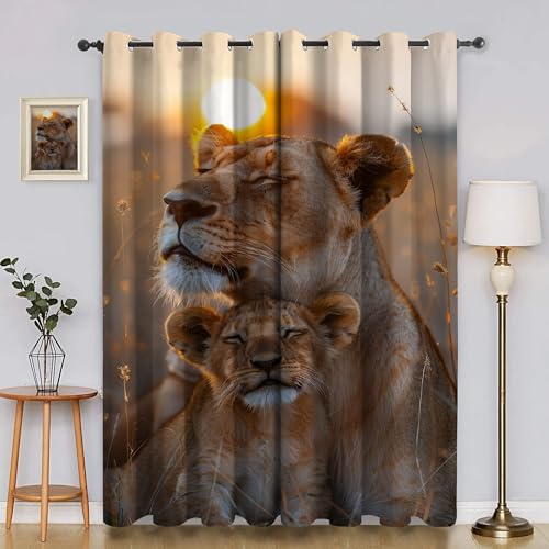 BSYYZQC Sonnenlicht Verdunkelungsvorhang, Vorhang Blickdicht LöWe Vorhänge mit Ösen, Gardinen Verdunklungsvorhänge für Wohnzimmer Schlafzimmer Kinderzimmer 2er Set 145x140cm (HxB) von BSYYZQC