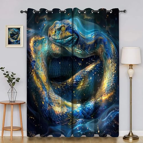 BSYYZQC Sternenlicht Verdunkelungsvorhang, Vorhang Blickdicht Schlange Vorhänge mit Ösen, Gardinen Verdunklungsvorhänge für Wohnzimmer Schlafzimmer Kinderzimmer 2er Set 145x140cm (HxB) von BSYYZQC