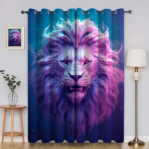 BSYYZQC Tierwelt Verdunkelungsvorhang, Vorhang Blickdicht LöWe Vorhänge mit Ösen, Gardinen Verdunklungsvorhänge für Wohnzimmer Schlafzimmer Kinderzimmer 2er Set 145x140cm (HxB) von BSYYZQC