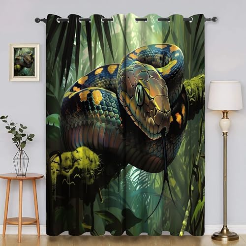BSYYZQC Tropischer Wald Verdunkelungsvorhang, Vorhang Blickdicht Python Vorhänge mit Ösen, Gardinen Verdunklungsvorhänge für Wohnzimmer Schlafzimmer Kinderzimmer 2er Set 145x140cm (HxB) von BSYYZQC