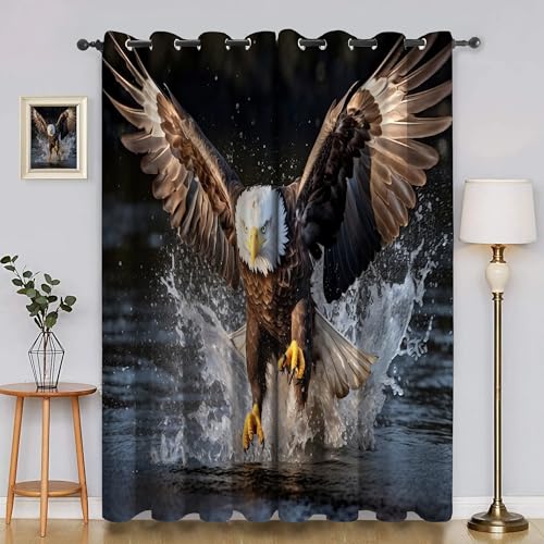 BSYYZQC Wassertropfen Gardinen, Verdunklungsvorhänge Seeadler Schallschutz Vorhang, Blickdicht Vorhänge mit Ösen, Vorhänge Wohnzimmer für Schlafzimmer Kinderzimmer 2er Set 175x140cm (HxB) von BSYYZQC